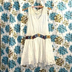 Free People White Mini Dress with Multicolor Accents
